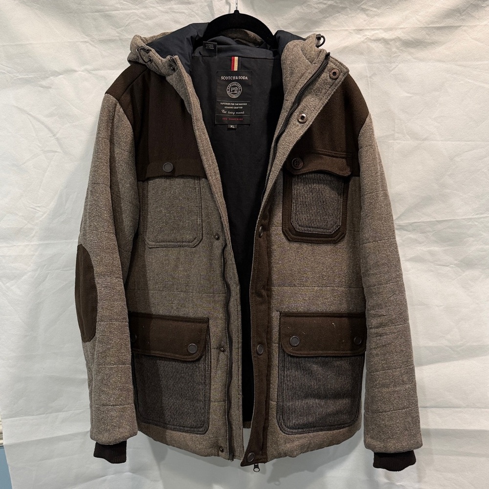 Scotch & Soda Men’s Brown Patchwork Down Jacket Small